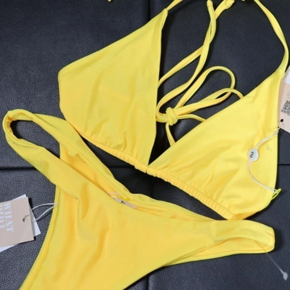 🅽🅴🆆 Tiger Mist Seylena yellow bikini top & bikini bottom, size Large